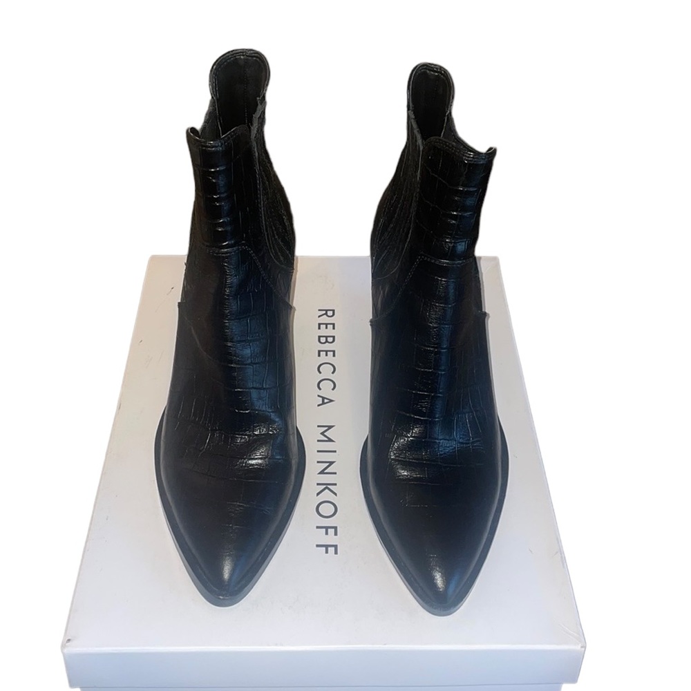 Rebecca Minkoff Sabana Too Black Crocco Ankle Boots Womens Size 10 EUC